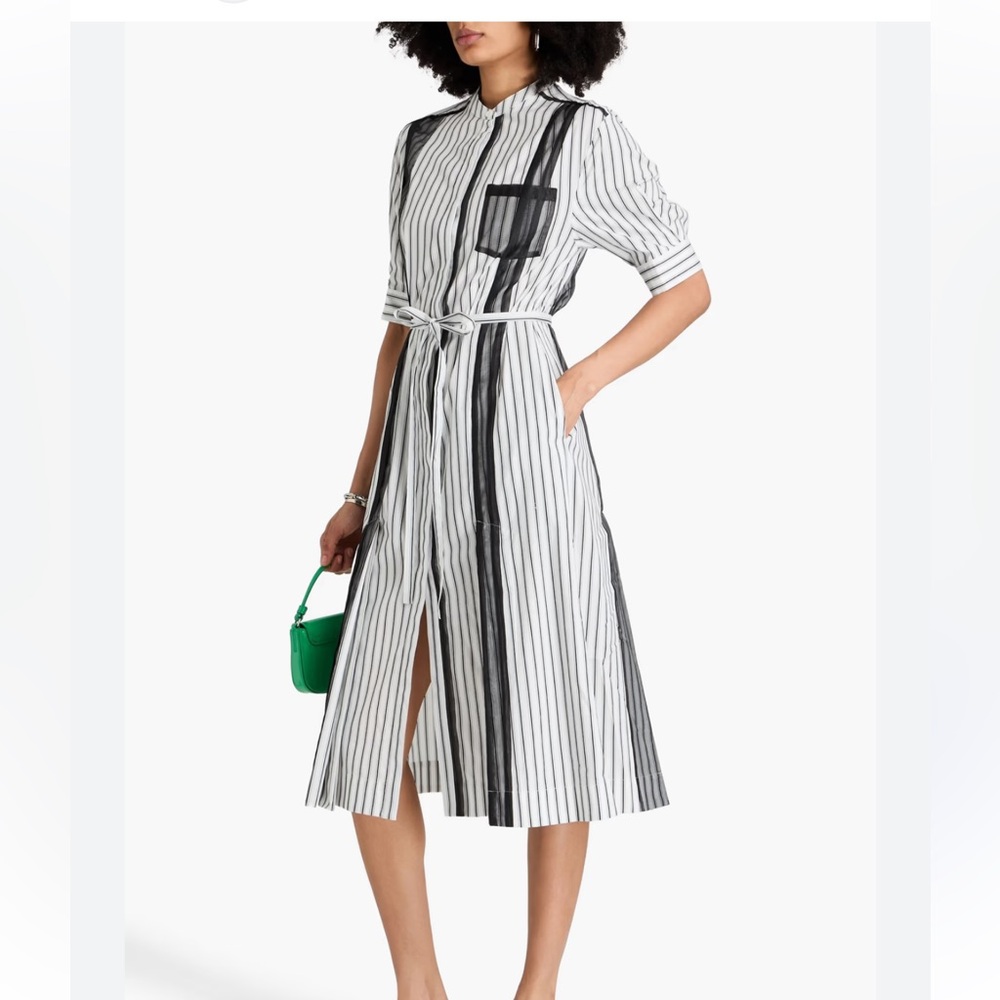 1PHILLIP LIM
Organza-trimmed striped cotton-poplin midi s